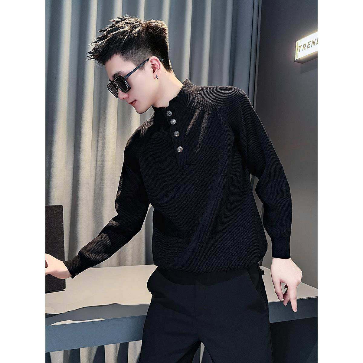 秋冬季高领保暖加厚毛衣男士轻奢立领针织衫修身高级感痞帅打底衫