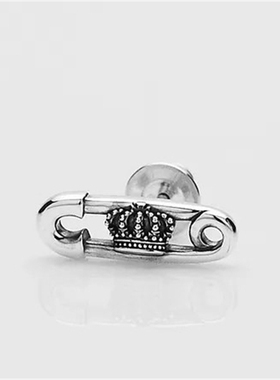 Musa Singing男款趣味别针造型立体王冠浮雕潮流925纯银日系耳钉