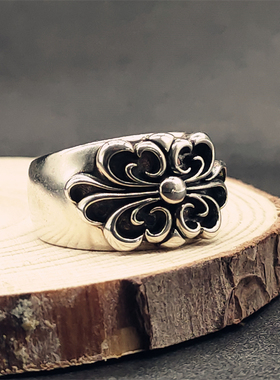 Musa Singing男士日系手工立体蔓藤花纹浮雕925纯银小众潮流戒指