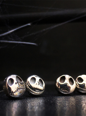 Musa Singing原创男士复古趣味搞怪骷髅头表情925纯银圆形潮耳钉