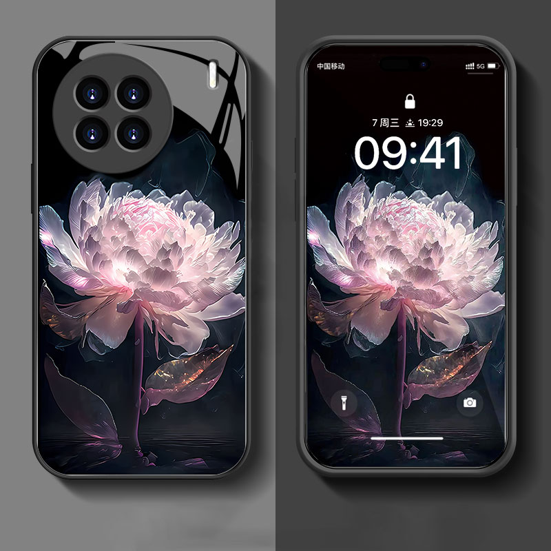 玻璃粉色昙花手机壳油画