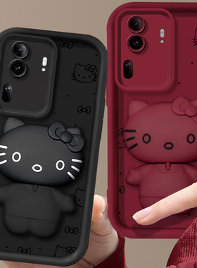 适用opporeno10新款手机壳reno9可爱凯蒂kt猫支架镜子Reno8pro硅胶软壳oppoa96女款龙年a93红壳a72防摔保护套