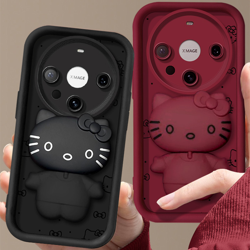 华为适用2024新年款凯蒂猫支架镜子手机壳