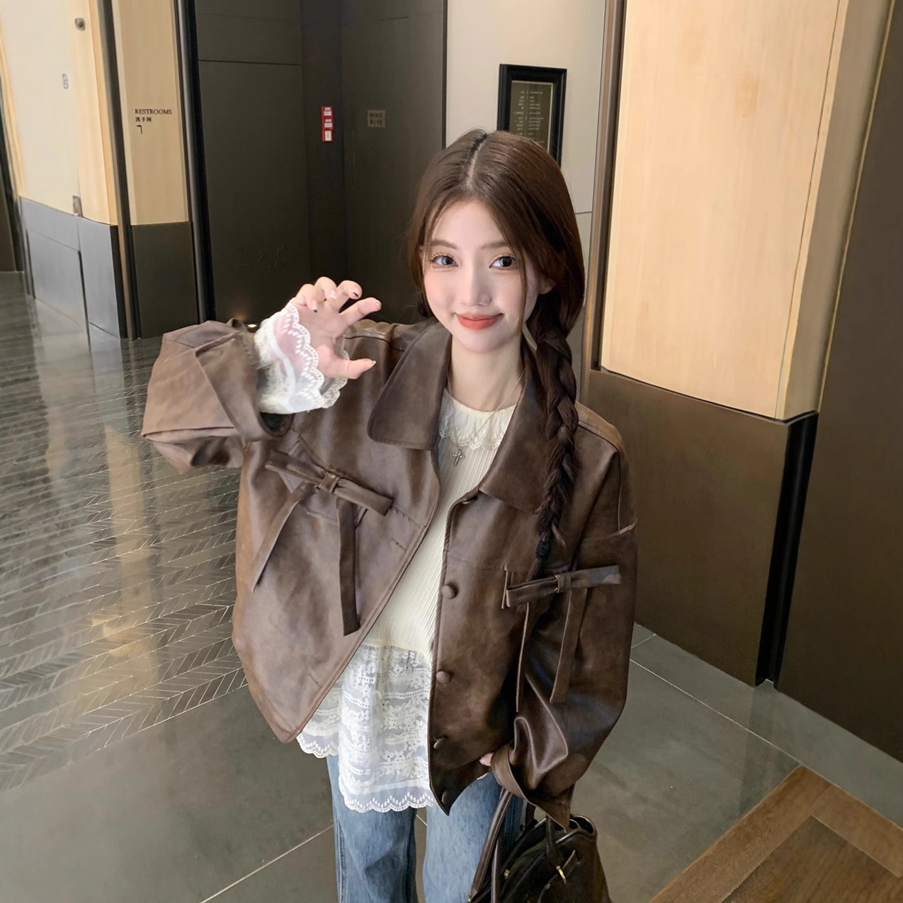 美式美拉德复古蝴蝶结皮