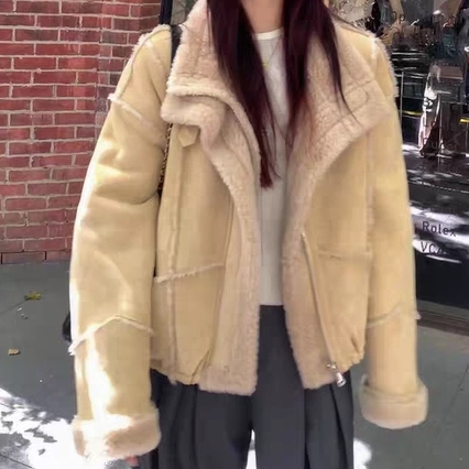 2025新款年轻羊羔毛皮毛一体外套夹克皮草女立领冬