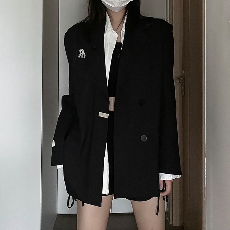 LJX高级设计感黑色西装外套女秋季新款小众宽松廓形质感西服上衣
