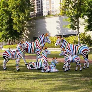 户外仿真斑马雕塑玻璃钢花园庭院园林小品景观装饰动物模型马摆件
