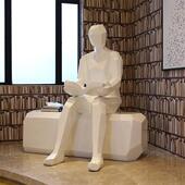 玻璃钢凳子人物雕塑坐凳图书馆书店读者商场机构酒店跳舞艺术摆件