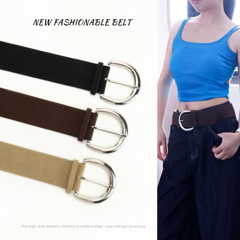 New retro PU cowhide suede spicy girl style versatile belt女