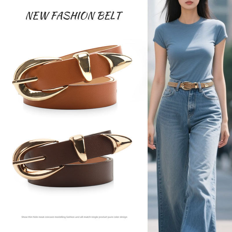 High minimalist style versatile alloy three piece belt set女