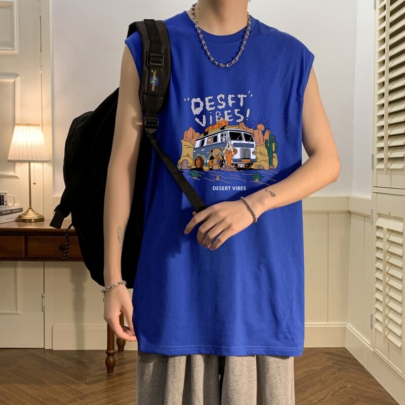 TW6413P25夏2023宽松无袖棉T男士T恤港风印花纯棉背心,男装T恤,星座510A-6