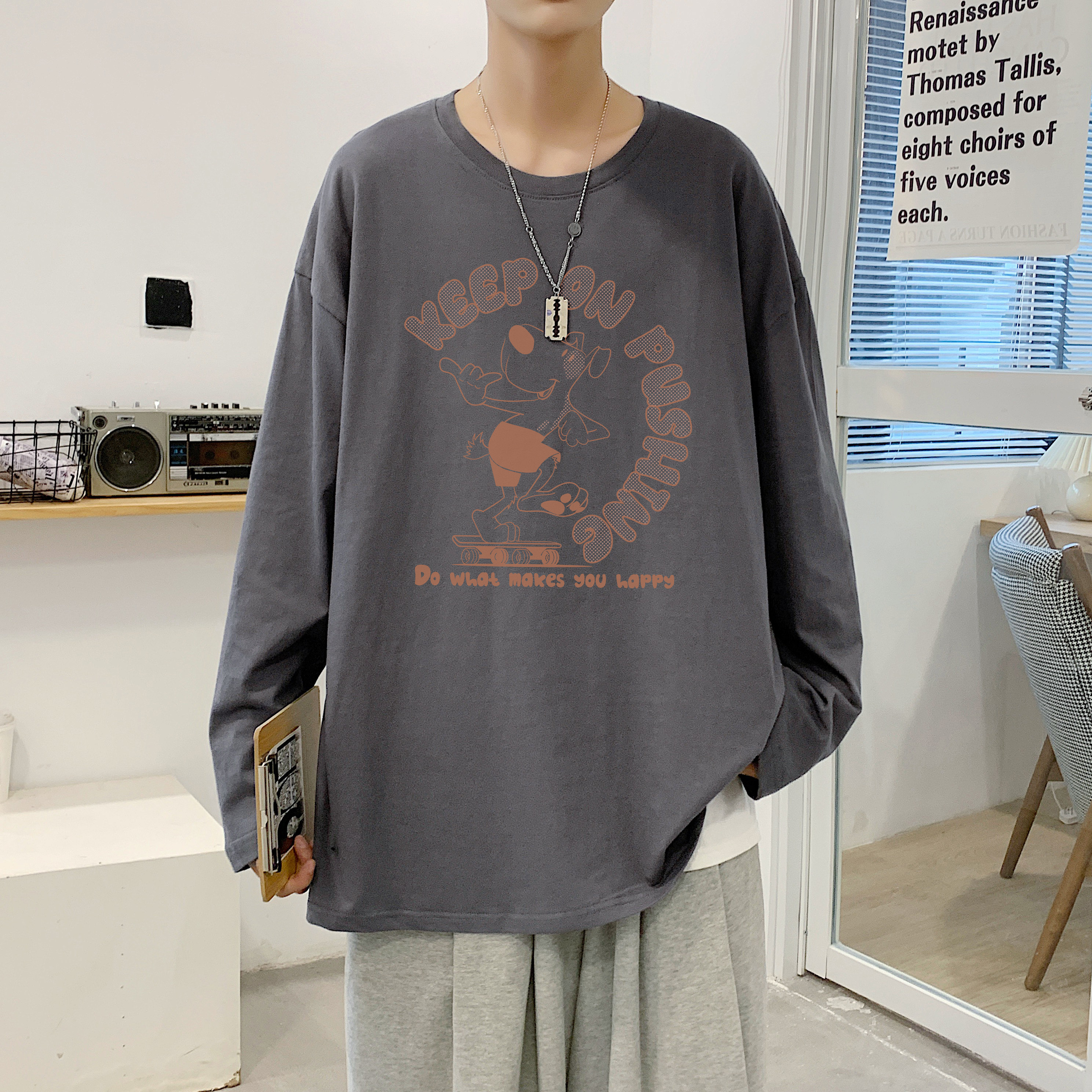 TC5187P30圆领T恤男生春秋季薄款上衣服潮牌ins秋装潮流无帽长袖,男装T恤,星座510A-6