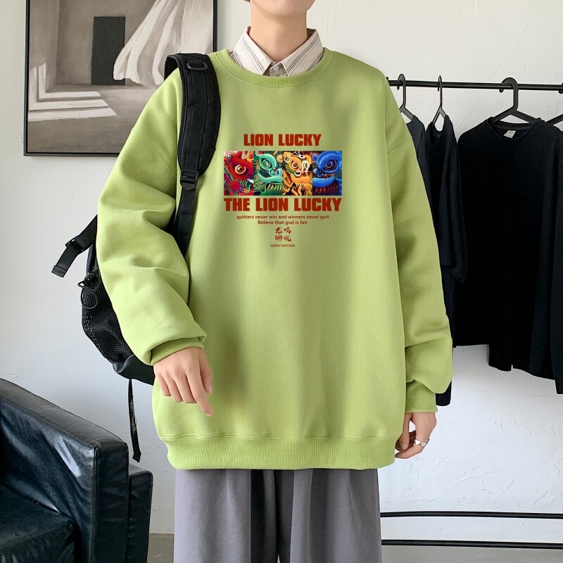 Y3258港风模特秋新款港风ins圆领套头印花卫衣外套学生男卫衣图片