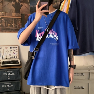 T3351仓库正常配送春夏新款2022男宽松T恤港风落肩纯棉男T短袖
