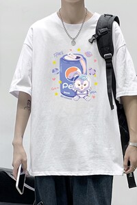 T2264P25港风室内短袖男纯棉港风潮拒绝喝酒印花宽松情侣装T恤图片