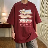 T7143P25夏2023落肩款宽松棉T男士T恤港风印花纯棉短T，男装T恤，星座510A-6