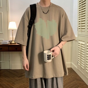 T6243P25 夏2023落肩款宽松棉T男士T恤港风印花纯棉短T克兰图片