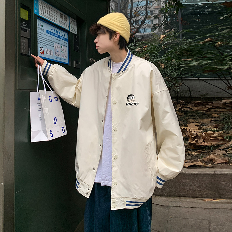 JK5233P80港风宽松夹克流行长袖棒球服流行男装情侣印花连帽夹克图片