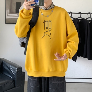 Y2406P38！21年秋冬新款港风日系大码印花长袖圆领卫衣男图片