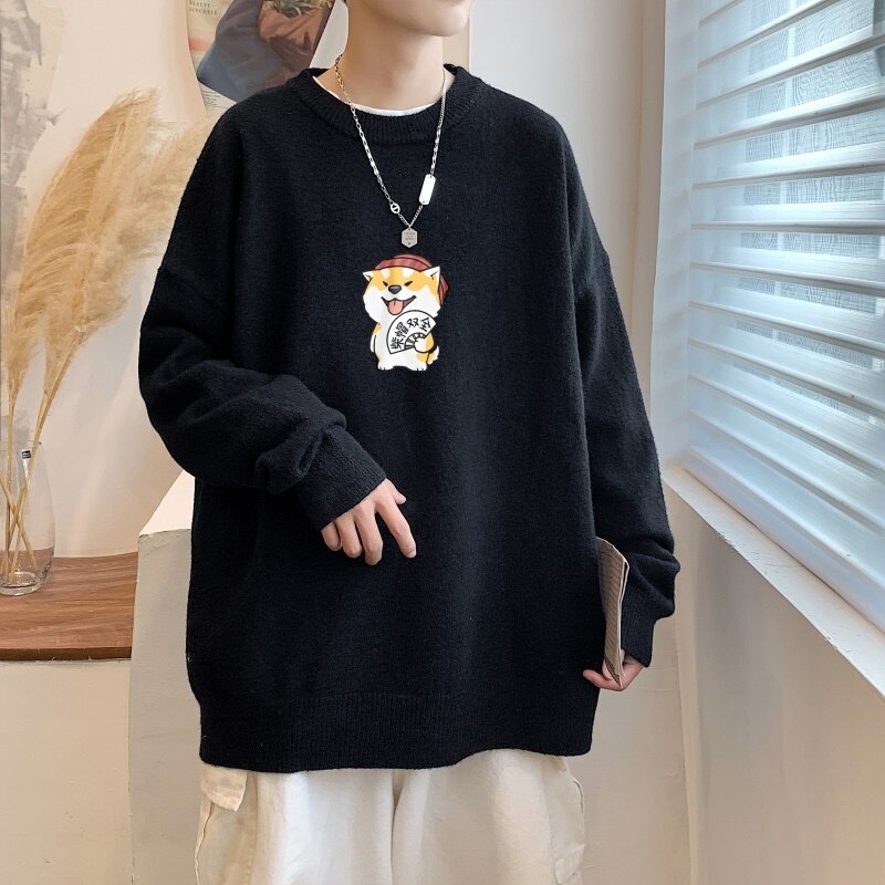 MD3013P55印花毛衣男秋季潮牌ins宽松慵懒高领针织衫潮流圆领线衣,男装针织衫/毛衣,星座510A-6