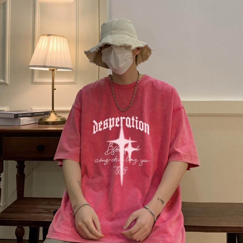 TF6381P38夏水洗蜡染T恤做旧落肩款宽松棉T男士复古美欧T恤,男装T恤,星座510A-6