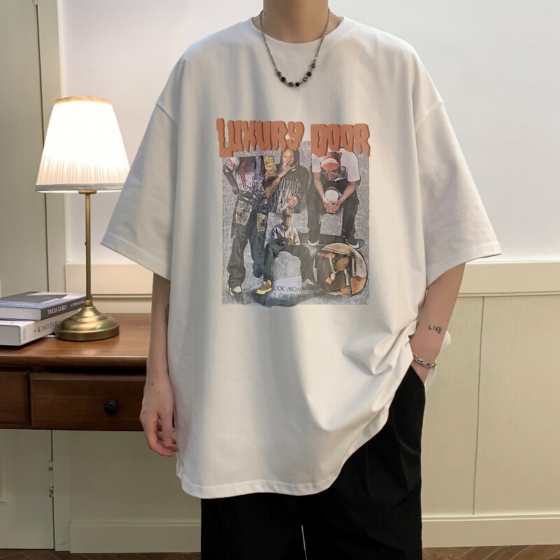 T6236P25夏2023落肩款宽松棉T男士T恤港风印花纯棉短T,男装T恤,星座510A-6