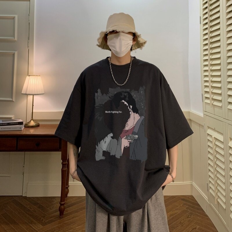 T6289P25潮爆夏2023落肩款宽松棉T男士T恤港风印花纯棉短T,男装T恤,星座510A-6
