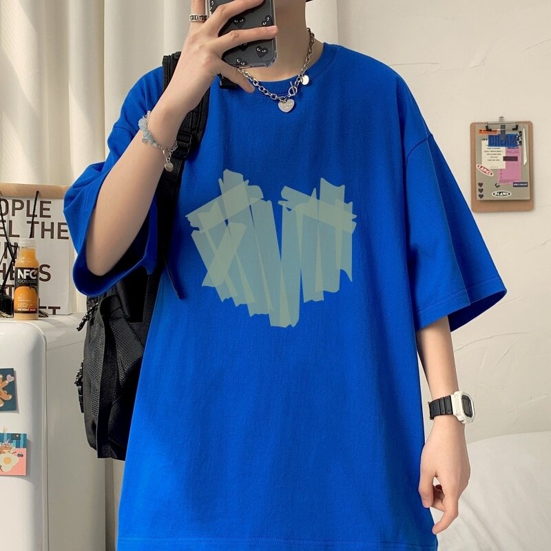 T6243P25夏2023落肩款宽松棉T男士T恤港风印花纯棉短T卡其,男装T恤,星座510A-6