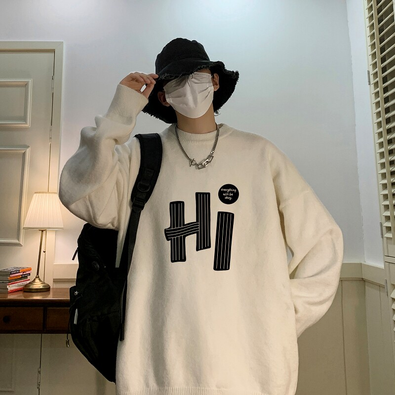 MD7357P45男生秋冬宽松毛衣外套男士潮流休闲针织衫圆领毛衣上衣图片