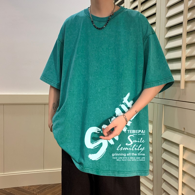 TF7140P38夏水洗蜡染T恤做旧落肩款宽松棉T男士复古美欧T恤,男装T恤,星座510A-6