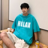 T3763P25宽松圆领T恤港风落肩纯棉T短袖字母卡通印花T恤新2022男，男装T恤，星座510A-6