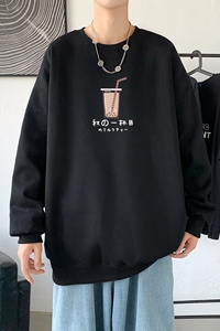 Y2420P38男大码韩版宽松长袖外套男 港风卫衣新款21年秋圆领卫衣图片