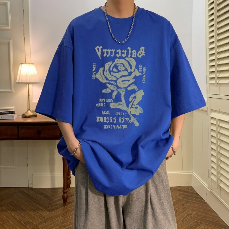 T6291P25潮爆夏2023落肩款宽松棉T男士T恤港风印花纯棉短T,男装T恤,星座510A-6