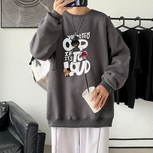 Y6168P40大落肩宽松圆领卫衣2023春秋新款50棉高货港风卫衣 深灰,男装卫衣,星座510A-6