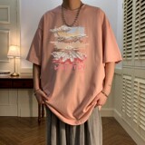 T7143P25夏2023落肩款宽松棉T男士T恤港风印花纯棉短T，男装T恤，星座510A-6