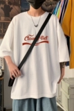 T3348P25春夏新款2022男士宽松T恤港风落肩纯棉男T短袖T恤加大男T，男装T恤，星座510A-6