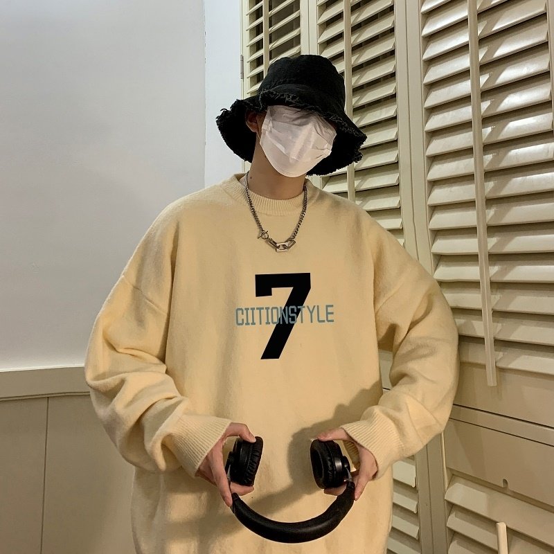 MD7326P45男生秋季宽松毛衣外套男士潮流休闲针织衫圆领毛衣上衣图片