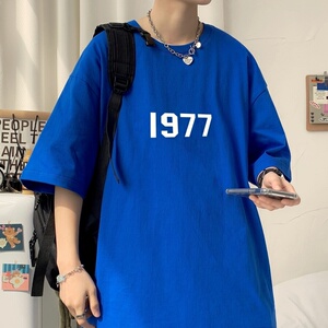 T6238P25 夏2023落肩款宽松棉T男士T恤港风印花纯棉短T深灰图片
