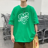 T3483P25港风落肩纯棉男T短袖圆领T春夏新款爱心字母印花宽松T恤，男装T恤，星座510A-6