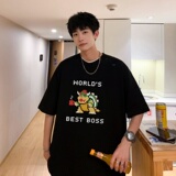 T3765P25短袖字母卡通印花T恤新2022男宽松圆领T恤港风落肩纯棉T，男装T恤，星座510A-6