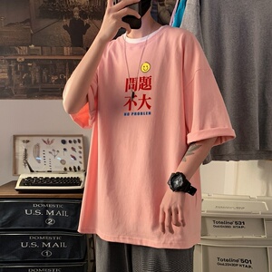 T2283P25港风落肩纯棉男T短袖T恤加大男T春夏新款2022男士宽松T恤图片