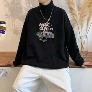 MG5542P65美式复古高领毛衣男春秋季宽松长袖上衣服欧美高街图片