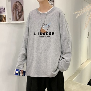 C2707P30男长袖t恤秋季打底衫长袖纯棉秋季港风印花宽松潮流上衣图片