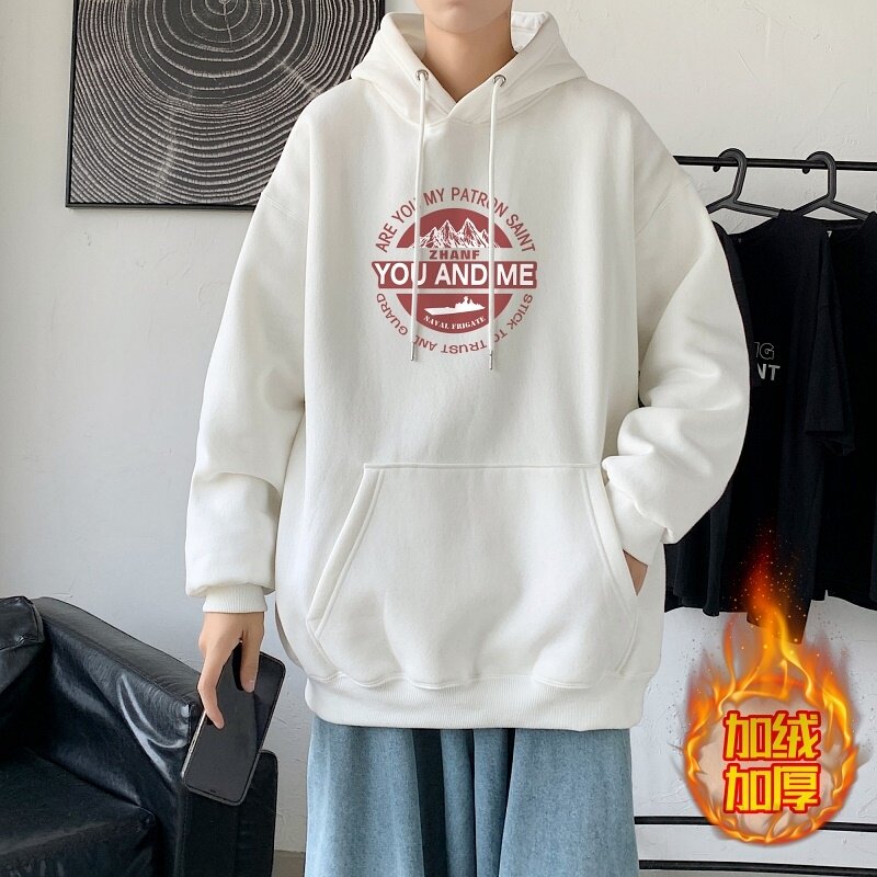 LR6023P65落肩宽版连帽卫衣打底100%棉加绒加厚高货卫衣雾蓝,男装卫衣,星座510A-6