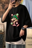T3423P25春夏新款2022男宽松T恤港风落肩纯棉男T短袖潮趣印花T恤，男装T恤，星座510A-6