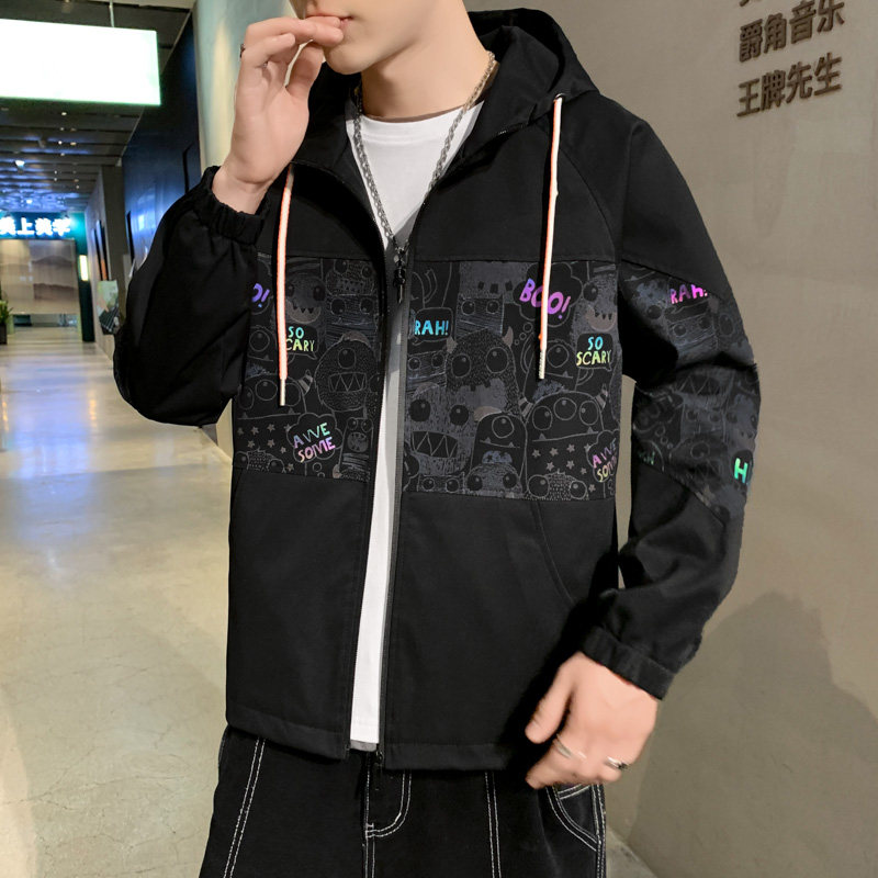 JK5216P90港风宽松夹克流行长袖外套流行男装休闲印花连帽夹克,男装夹克,星座510A-6