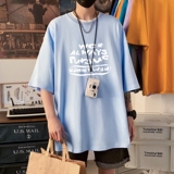 T3350P25春夏新款2022男宽松T恤港风落肩纯棉男T短袖仓库正常配送，男装T恤，星座510A-6