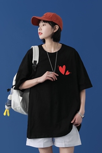 D2121P18 中性女模纯多色全棉夏季新款时尚印花大码短袖情侣款T恤图片