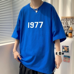 T6238P25夏2023落肩款宽松棉T男士T恤港风印花纯棉短T克兰