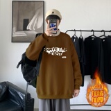 YN6028P55落肩宽版圆领卫衣打底100%棉加绒加厚高货卫衣白，男装卫衣，星座510A-6
